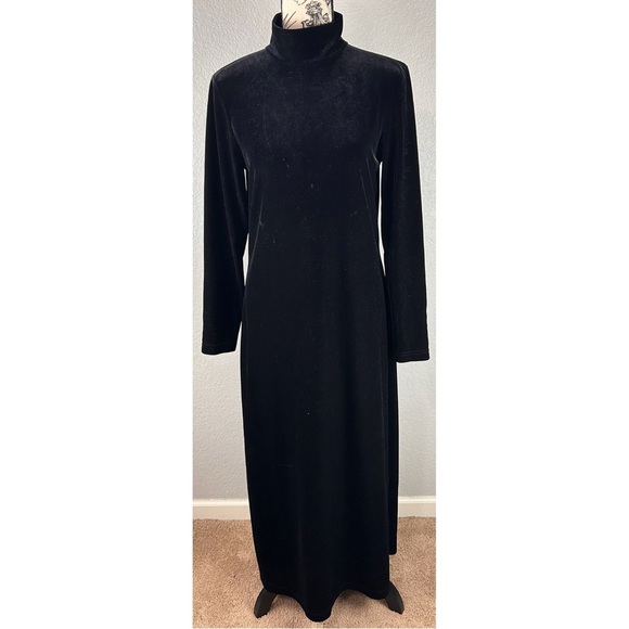 Express Vintage 90s Y2K Tricot Velvet Effect Maxi Dress Black Whimsigoth 9/10 - Picture 2 of 8